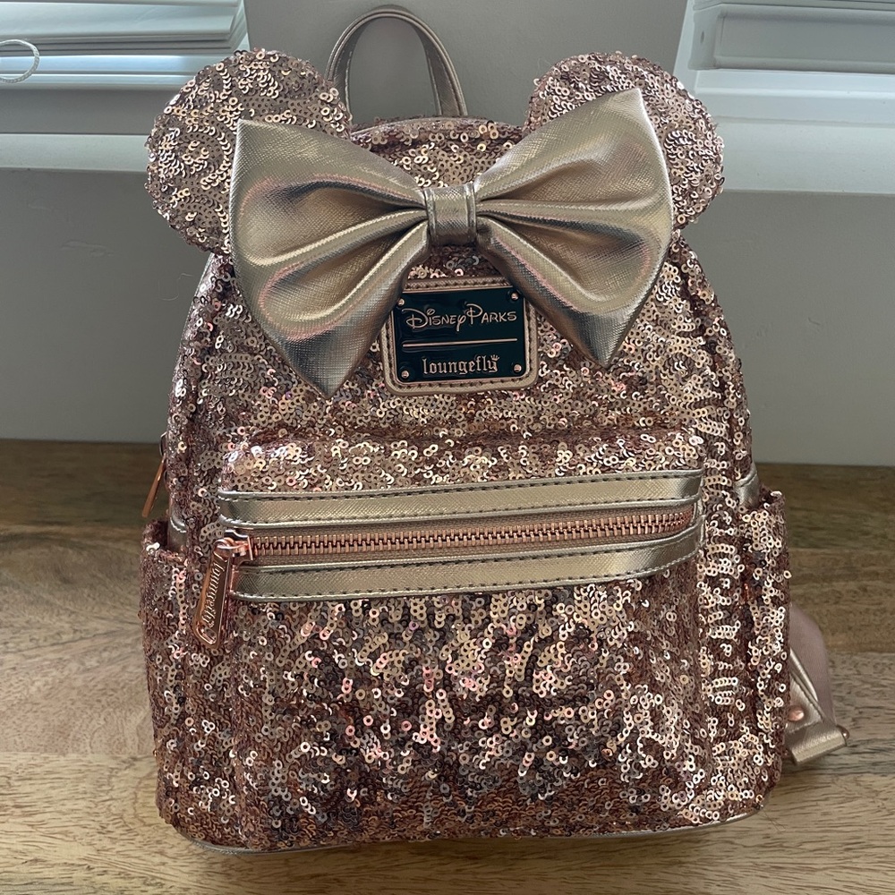 Loungefly Rose Gold Sequin Mini Backpack with Ears